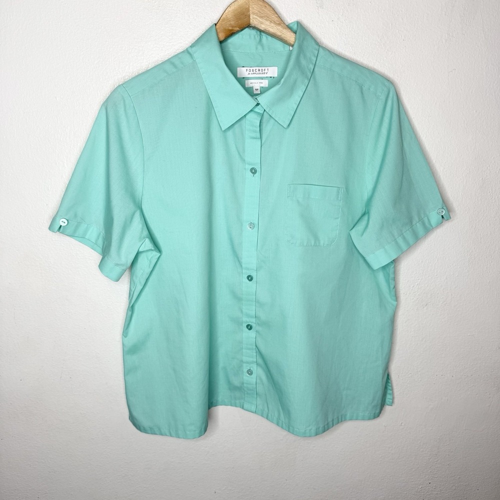 Foxcroft For Appleseeds Wrinkle Free Short Sleeve Top Blouse Button Up Womens 16